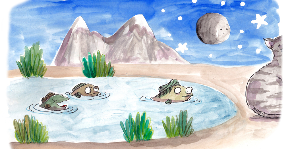 Illustration aus dem Kinderbuch Der kleine Karpfen, der die Katze liebt